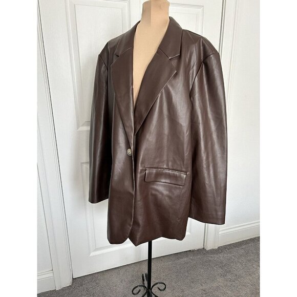 Vero Moda Olivia Faux Leather One Button Blazer in Coffee Bean Pockets Size L - Picture 2 of 11